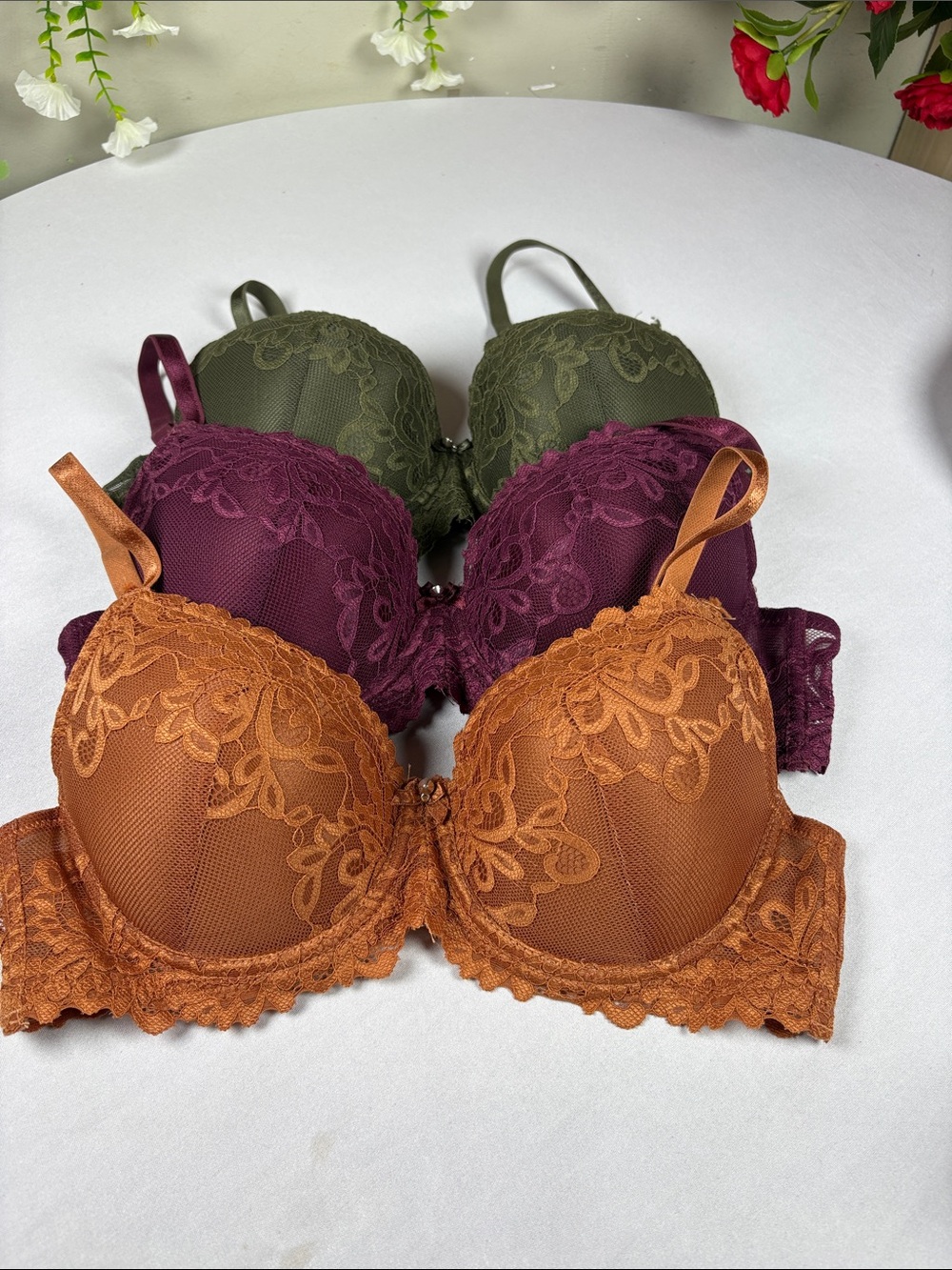 Women's Lace Push-Up Bra - Rust, Plum & Olive
